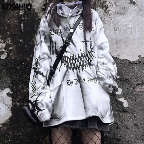 Woherb Harajuku Japan Loose Kpop Hip Hop Female Autumn White Black Casual Punk Sweatshirt Spring Cool Hoodie Girls Streetwear