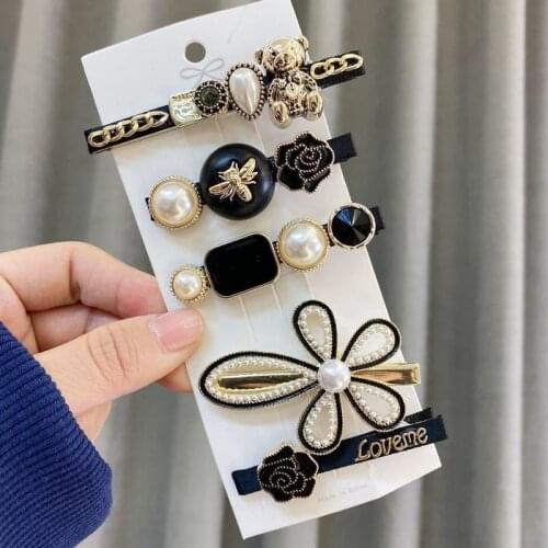 Retro 5-piece Hair Clip Simple Pearl Side Clip for Women Girls Headband Hairpins Barrettes Hair Accessories