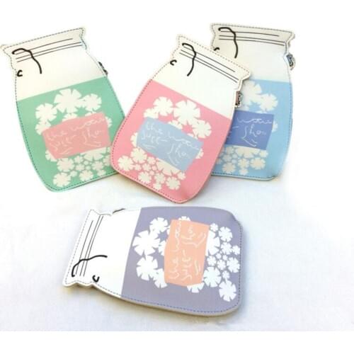M235 Women Purses Cute Milk Bottle Plum Print Bottles Of 4 Colors PU Leather Coin Purses Card Bag