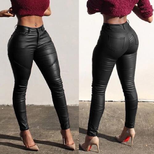 Sexy Ladies Leather Skinny High Waist Leggings Stretchy Pencil Pants Autumn Trousers Women PU Leather Skinny Pencil Pant