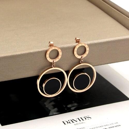 Metal Roman Numeral Size Round Titanium Steel Earrings For Women Rose Gold Earrings Korea Exaggerated Punk Earrings Jewelry KE87