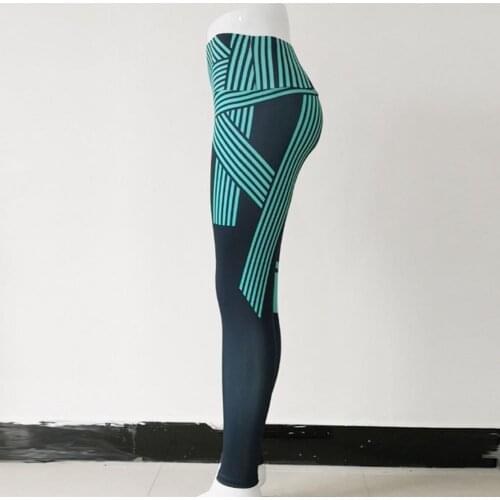 Women High Waist Leggings Digital Stripe Print Breathable Fitness Trousers Pants