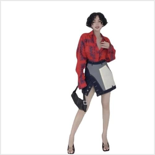 Aurance Skirt Sets Two Piece Set Women Skirt Temperament Print Shirt Irregular Denim Mini New Fashion Matching Womens Clothing