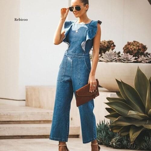 New Fashion Spring Summer Lace Up One Piece Rompers Women Sexy Backless Light Blue Ladies Party Jumpsuit Straight Pants