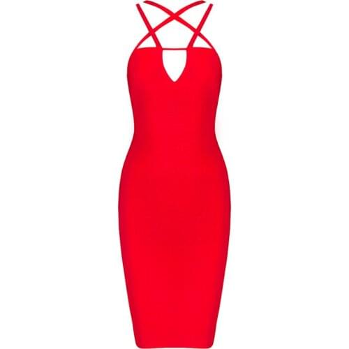 Rayon Red Black Spaghetti Strap Cross Front Small V Neck New Arrival 2016 Sexy Womens Knitted Elastic HL Bodycon Bandage Dress
