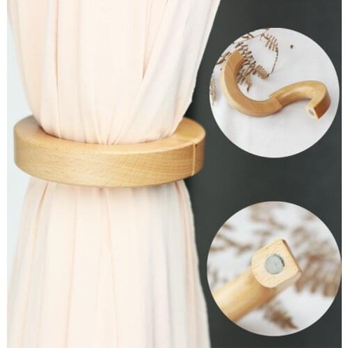 1Pc Curtain Tieback Magnetic Cilp Home Decorative Curtain Holder Buckle Rope Wood Ring Holdback Hanging Clothes Room Accessories