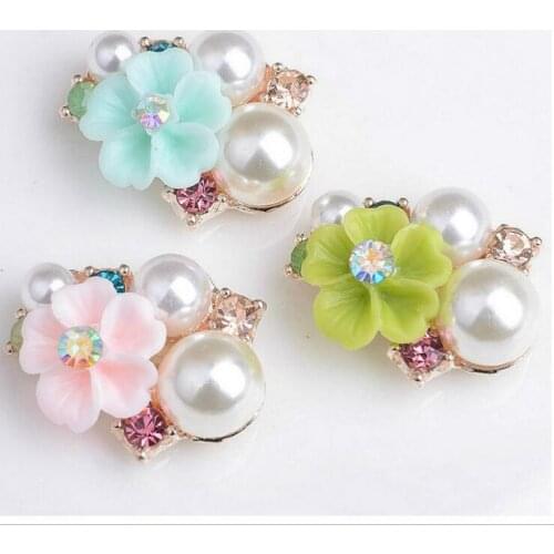 10pcs/lot 17*22mm flowers pearls alloy hair embellishment hairbow center wedding card decoration accessories