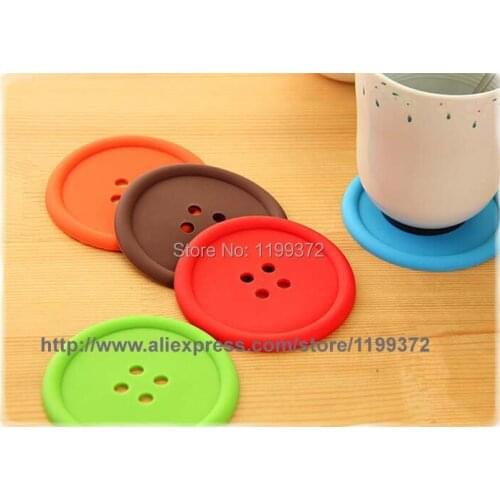 DHL Free shipping 100pcs round silicone coasters cute button coasters Cup mat Home Drink Placemat Tableware Coaster