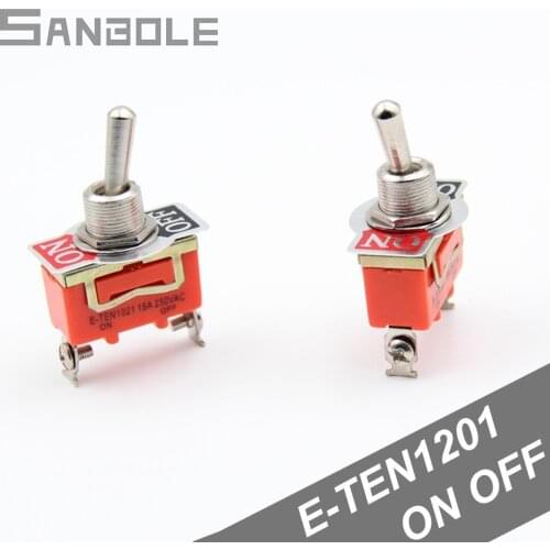 1021 Two Position ON-OFF 2 Foot 2 Pins Shake Rocker Arm Toggle Switch 12mm 15A/250VAC (10PCS)