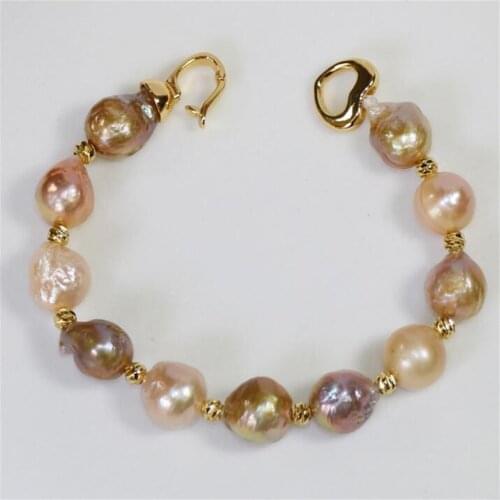 12-13mm Color Baroque Pearl Bracelets Diy Gold Clasp 7.5 inches wedding diy luxury elegant Jewelry AAA flawless