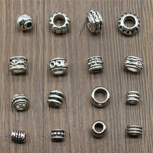 20pcs Antique Silver Color European Big Hole Beads Spacer Beads Charm Pendants Jewelry Accessories DIY