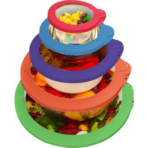 5Pcs/Set ABS Environmentally Friendly Elastic Film Food Green Preservation Cover Clear Reusable Wrap Bowl Pot Lid Cookware Tool