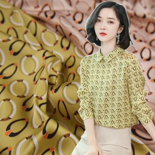 50*145cm Green Pink Geometric Circle Printing Simulation Silk Satin Fabric Shirt Dress Cheongsam Chiffon Handmade DIY Fabric