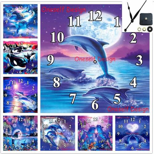 5d diamond painting cross stitch clock dolphin diamond embroidery full set with Mechanical clock diamond mosaic diamond art kit