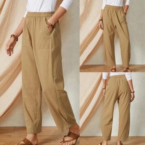 NEW Loose Cotton Linen Pant Women Soft Harem Pants Breathable Comfy Slim Ankle Length Pants Korean Leisure Hallen Khaki Pants