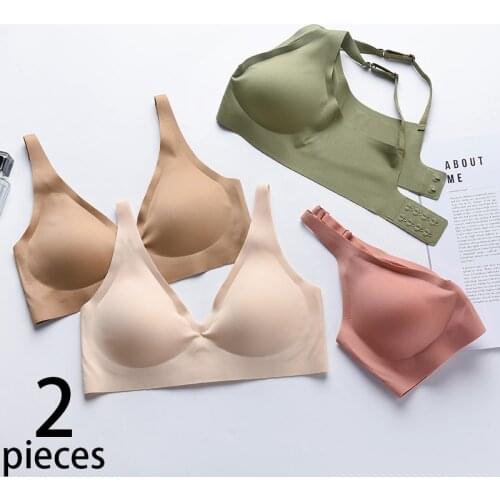 SofbeauForY 2pcs Seamless JELL-O strips No Steel Ring Bra Deep V Gather Thin Comfortable Breast Lift Adjustable Underwear women