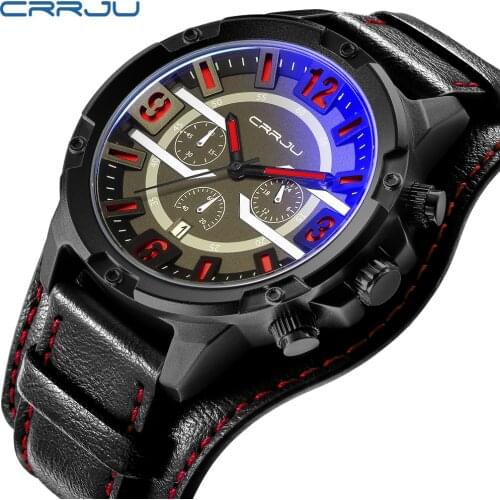 CRRJU New Men Watches Luxury Brand Chronograph Sports Men Watches Leather Quartz Waterproof Man Wrist Watches Relogio Masculino