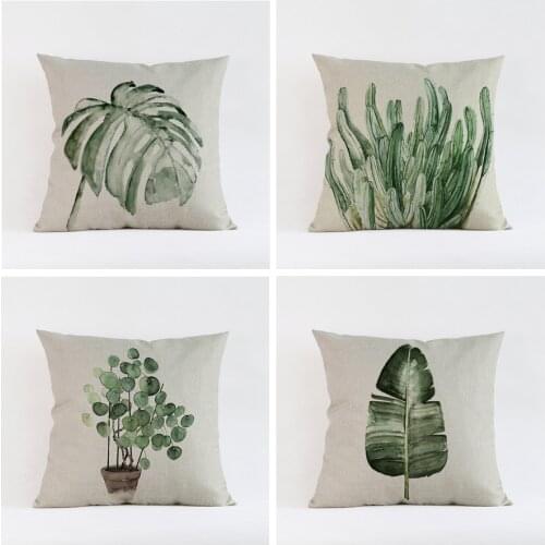 Tropical Plants Leaves Illustration Cushions Covers Flowers Cactus Cushion Cover Decorative Linen Cotton Throw Pillows Case