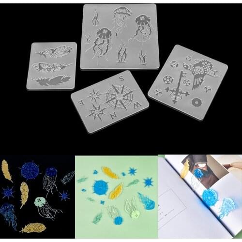 DIY Crystal Epoxy Resin Mold Bookmark Lace Gear Bird Feather Jellyfish Compass Pendant Craft Resin Liquid Silicone Mirror Mold