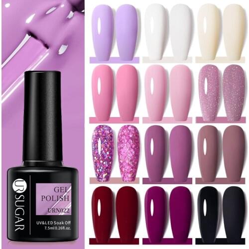 UR SUGAR 7.5ml Gel Nail Polish Matte Purple Glitter Color Gel Varnish Semi Permanent UV Nail Art Base Top Coat New Gel Polish