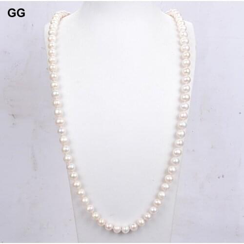 GuaiGuai Jewelry Natural Classic Freshwater Cultured White Pearl Long Necklace 36"