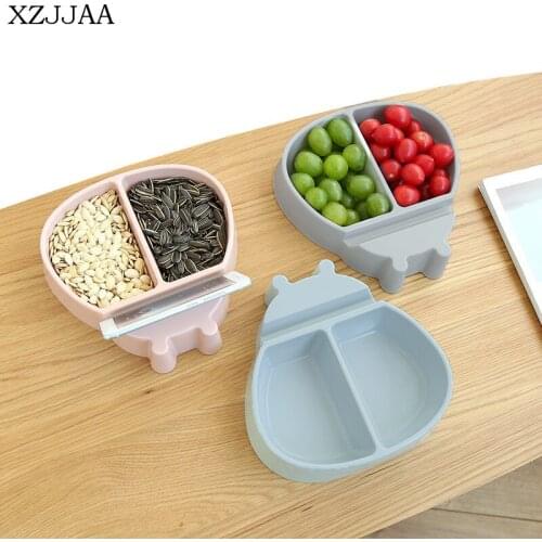 XZJJA Cute Ladybug Creative Melon Seeds Nuts Storage Box Portable Snack Dry Fruit Plate Food Containers With Cell Phone Stents