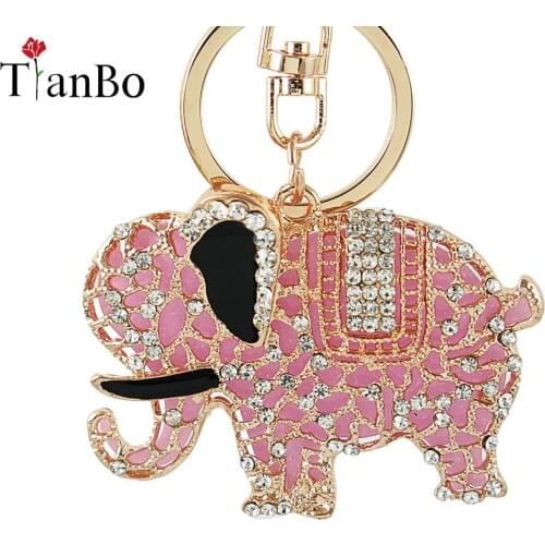 TianBo Creative Rhinestone Animal Elephants Keychain pink Charm Women Bag Accessory Fashion Crystal Keyring Friends Gift