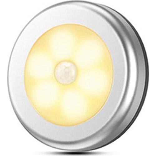 PIR Motion Sensor Induction 6 LED Round Sensor Lights Wall stairs Night Lamp Closet light for under cabinet bedroom kitchen