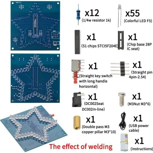 MHT12 DIY Kit Five-Pointed Star Breathing Light Gradient LED Light for Christmas Soldering Training RGB Colorful