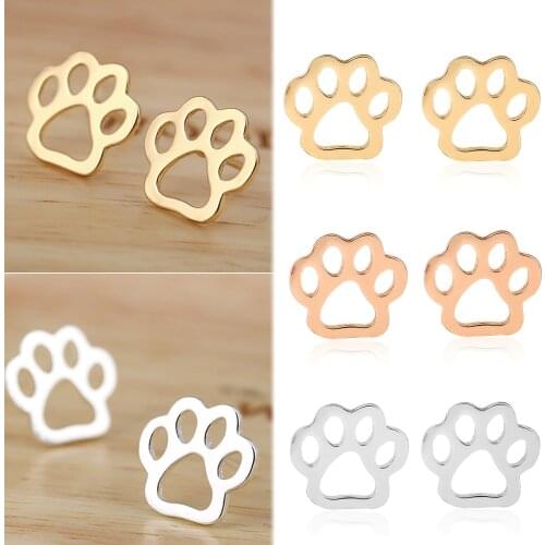 Cat Dog Foot Print Cute Earring For Girls Lovely Pet Paw Rose Gold ColorAnimal Earring Jewelry For Women Ladies Romantic Gift