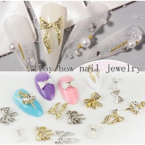 20pcs Fashion Alloy Bow Nail Art Decorations Gold Silver 3D Charm Bow Ties Nail Jewelry For DIY Manicure Decoration Accessories