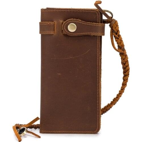 Genuine Leather Mens Wallet RFID Anti-magnetic Anti-theft Retro Crazy Horse Skin Long Section Two Fold Wallet Purse Wholesale