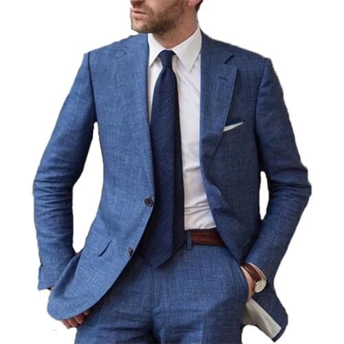 Blue Designs Men Beach Party Casual Suits Men Slim Fit Tailor Made 2 Pieces Terno Masculino Business Formal Men Suit Blazer Pant