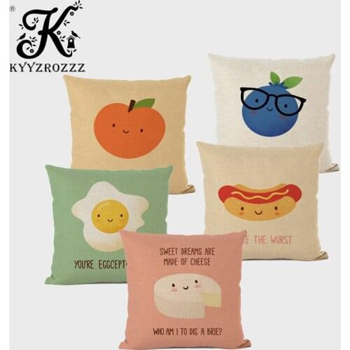 Nordic Cushion Set Home Childrens Room Decoration Cute Cartoon Food Hot Dog Orange Watermelon Watermelon Hug Pillowcase 45x45cm