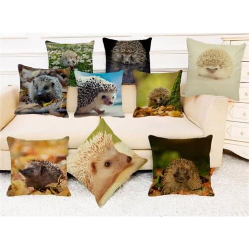 XUNYU Funny Animals Cushion Cover Cute Hedgehog Pillowcase Linen Printing Pillowcase Bedroom Sofa Decoration Throw Pillowcase
