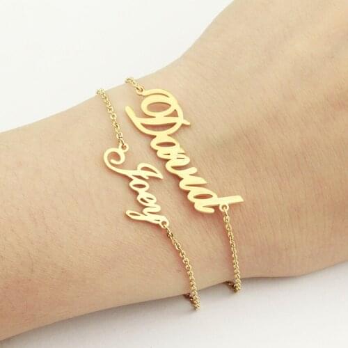 Stainless Steel Personalized Any Name Bracelets & Bangles Three Color Handwriting Signature Customized Bracelet For Women Men