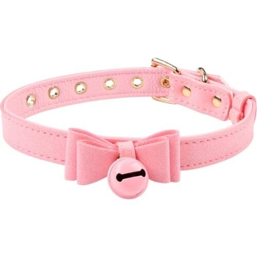 Faux Leather Adjustable Bow Collars Choker with Bell Lolita Necklace Necklet Dog Kitty Bondage Cospplay Costume Sex Toy