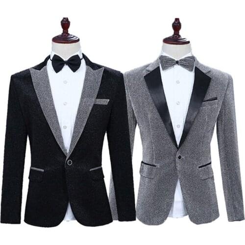 Mens Glitter Notch Lapel Suit Jacket Blazer Wedding Prom Costume Fancy Dress Stage Bright Silk Performance Suit 903-B309