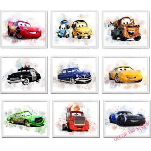 12 Style Disney Pixar Car Movie Canvas Painting Posters and Cartoon Lightning Print Wall Art Picture for Kids Room Decor