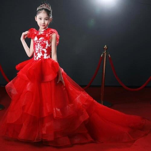 High-end luxury children Catwalk evening dress 2020 New kids clothes ball gown birthday party dress for girls vestidos L08