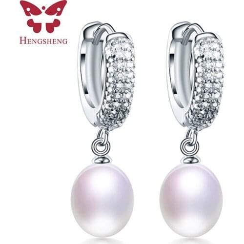 2019 Top Quality Big Water Drop Pearl Earrings,White Pink Purple Natural Freshwater Women Pearl Earrings, 925 Silver Jewelry