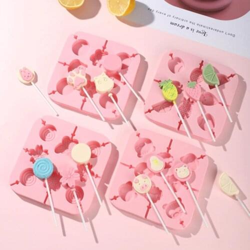 Cartoon Animal Silicone Chocolate Mold With Lid Baking Accessories Cute Dinosaur Fruit Lollipop Mold With Stiksi