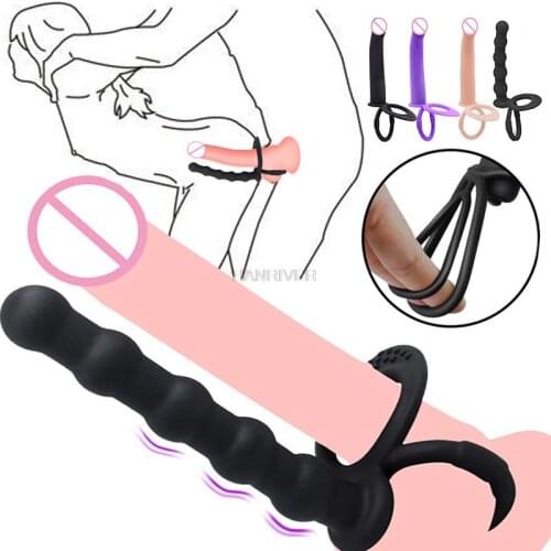 Adult couples share sex anti real silicone vibration wearing a penis double hole together inserted masturbation device
