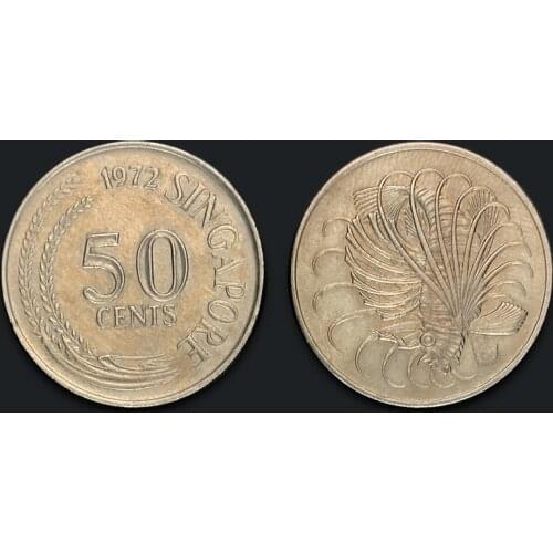 Old Version Singapore 50 Cents New Genuine Original Coins 100% Real Issuing Coins Unc