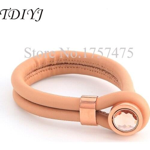 TDIYJ European Gold Genuine Leather Bracelets with Adjustable Champagne Dome Beads like My Coin Bracelets for Women 2pcs/lot