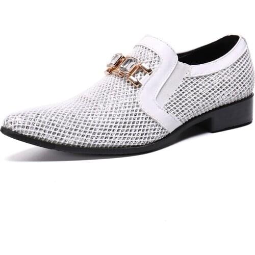 Summer Casual Mens Classic Fashion Shoes Personality Metal Pointed Toe Cowhide Leather Youth White Lazy Breathable Mens Shoes