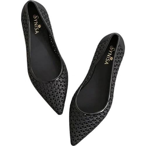 New 2019 Summer Jelly Flats Women Beach Sand Soft Hollow Out Casual Sandals Flat Heel Pointy Toe Slip On For Female rainy 36-40