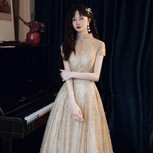 2021 Summer Elegant Short Sleeve Backless Lacing Up Dress Women Beading Long A-line Evening Party Dress