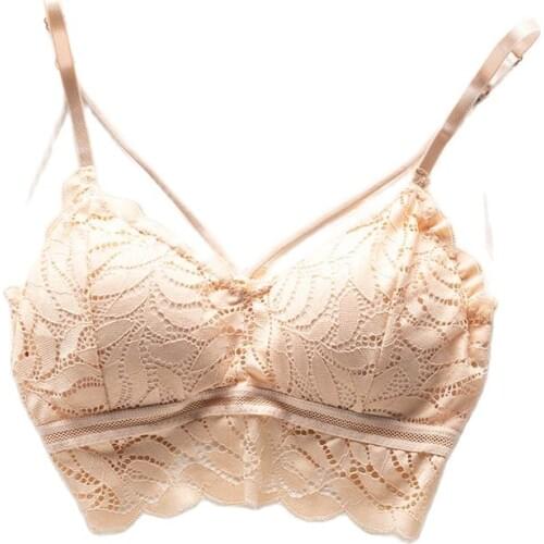 Women Fashion Underwear Wireless Bralette Deep V Lace Camisoles Female Crop Tops Sexy Embroidery Lingerie Removable Padded