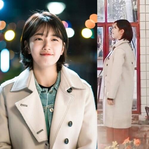 2020 Woolen Coat Female White Autumn Winter Jacket Women Long Sleeve Wool Blends Coats Cotton Padded Parka Outerwear Streetwear